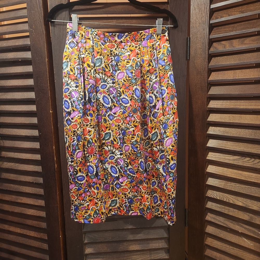 Vibtage Talbot's Colorful Patterned Women's Silk Skirt